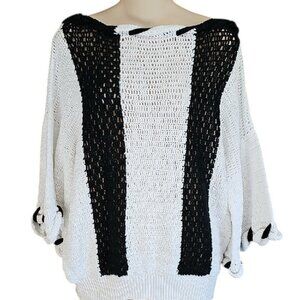 Vintage Kyouko Design Studio Black White Knit handcrafted Sweater 100% Cotton L